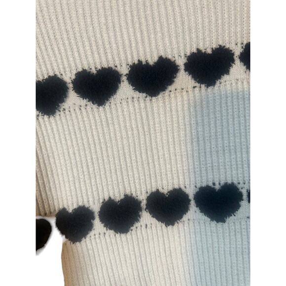 Emery Rose White Black Hearts Long Sleeve Crew Neck Knit Sweater Women Sz XL - Picture 8 of 8